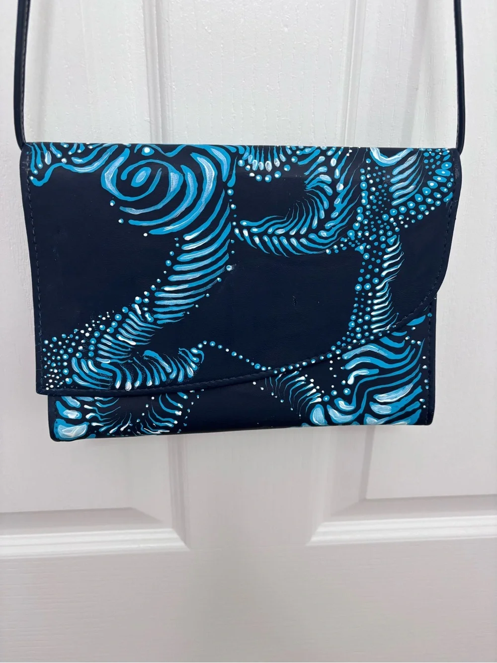 Blue Patterned Women's Crossbody Bag. Hand painted. One of a kind.
